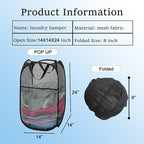 Mesh Pop Up Laundry Hamper, Collapsible Laundry Basket with Side Pocket, Dirty Clothes Mesh Basket Foldable for Cruise, Travel, Camping (Black - 1 Pack) - Image 2