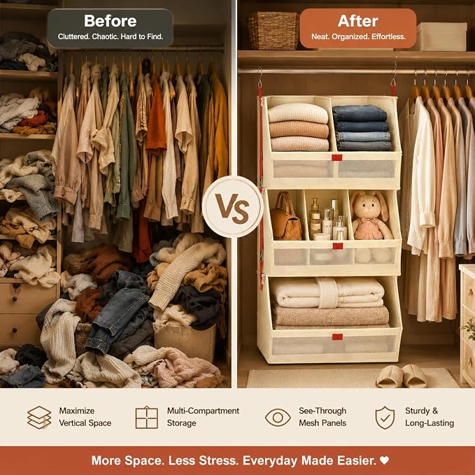 Hanging Closet Clothes Organizers and Storage Detachable 3 Tier Wider - Image 6