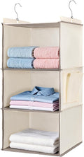 Hanging Closet Organizer and Shelves,3 Shelves with 1 Side Pockets (Beige) | Foldable, Grey Fabric, Modern Style, for Bedroom and Dorm Room by BOOMIBOO