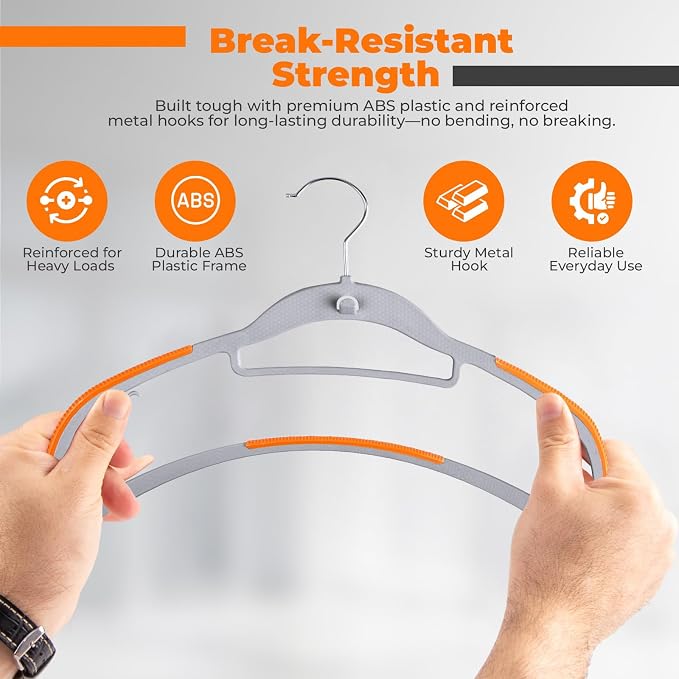 Plastic Hangers 20 Pack, Cascading Slim Space Saving Clothing Hangers with 360° Rotating Hook, Non Slip Clothes Hangers for Sweater Shirt, Heavy Duty Coat Hanger with Inner Hook for Closet, Grey - Image 9