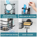TAILI Shower Caddy Suction Cup, 3 Pack Shelves for Inside with Hooks, Black - Image 5