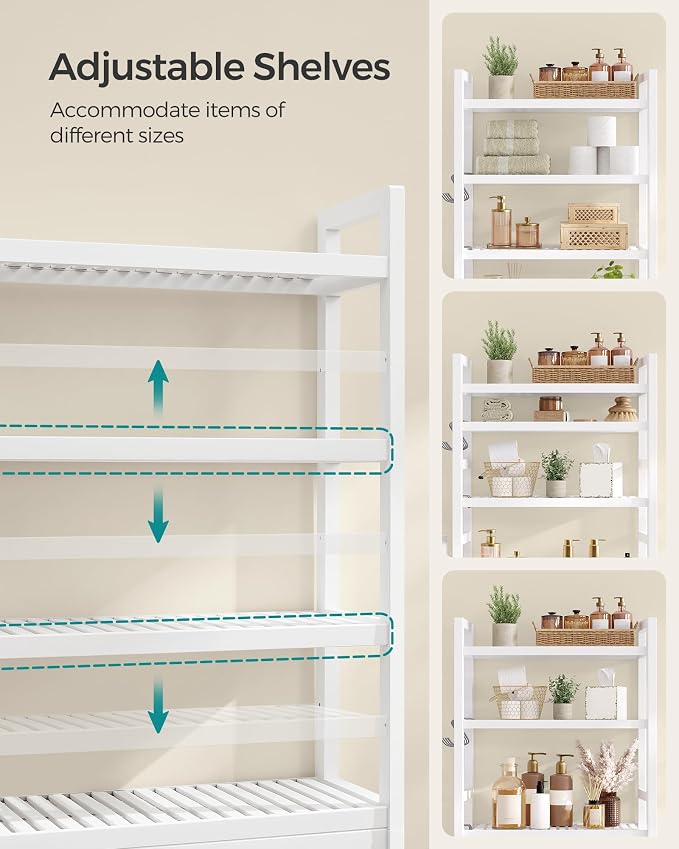 SONGMICS 4-Tier Bamboo Over The Toilet Storage, Adjustable Shelf, 72.8''H - Image 4
