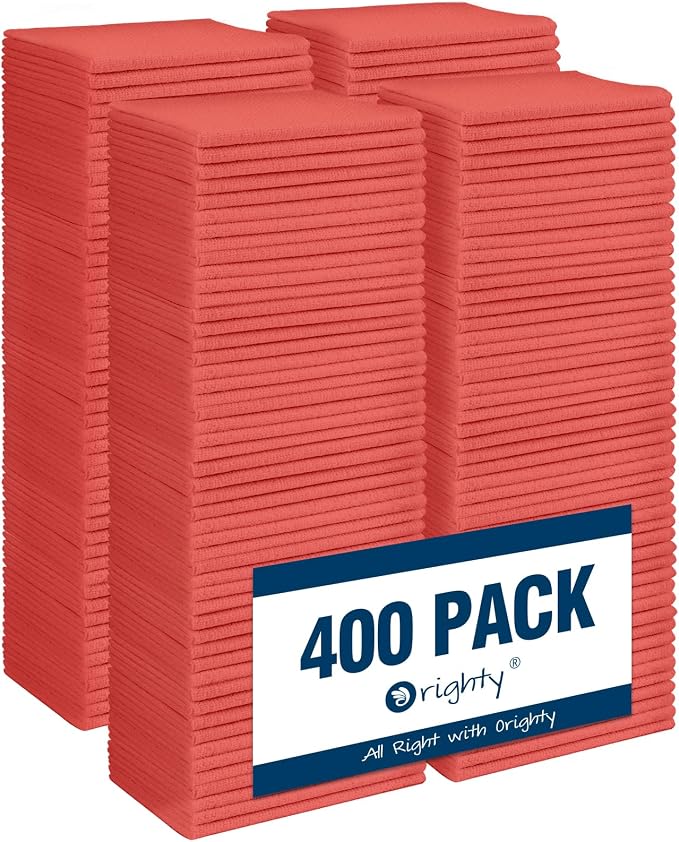 Orighty Microfiber Cleaning Cloth, 400 Pack Highly Absorbent Cleaning Rags, Household Cleaning Supplies, Reusable Microfiber Towels Lint Free Cloths for House, Kitchen, Car Care, 12x11 inch, Red by AllRightinOrighty