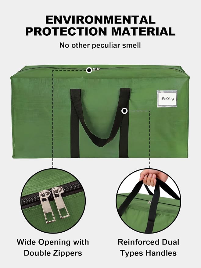 HOMESURE Supports 200lbs Heavy Duty Moving Bags - Strong Zipper & Wrap-Around Handles - Water-Resistant Storage Totes, Durable Alternative to Moving Boxes - 40 Pack - Olive Green - Image 7