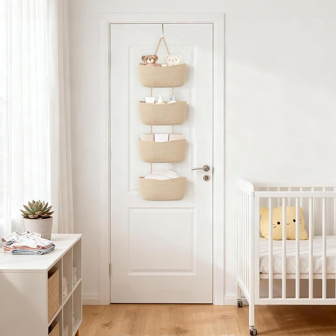 Dahey Over The Door Hanging Basket Storage 4-Tier Woven Wall Basket, Jute - Image 4