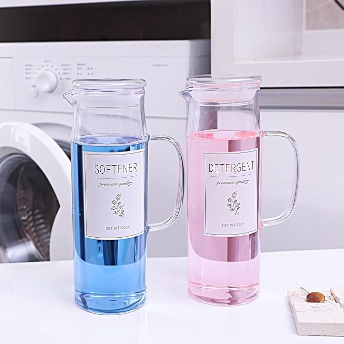 Glass Laundry Detergent Dispenser with Labels & Handles, 2 Pack by KitHero