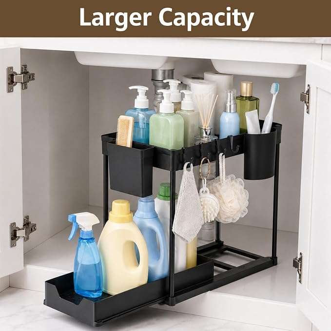 Under Sink Organizer for Bathroom/Kitchen, Large Capacity with Hooks & Cups - Image 2