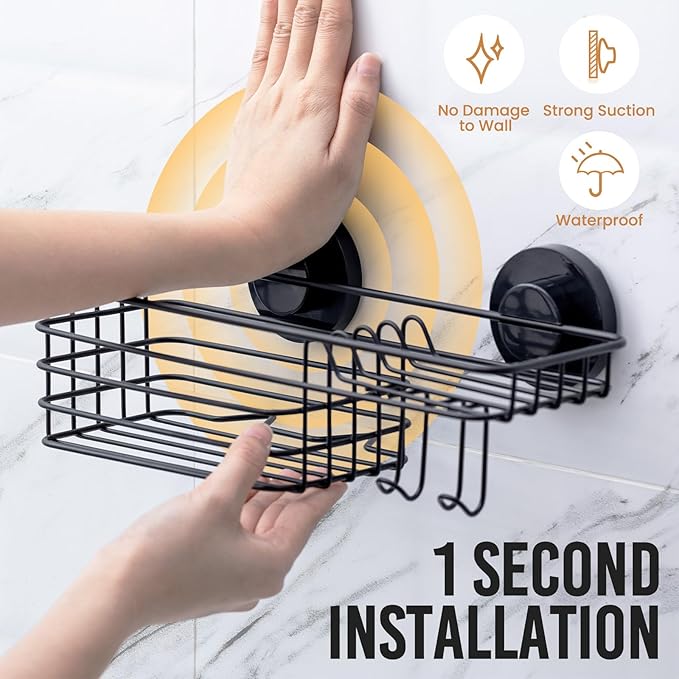 LEVERLOC Suction Cup Shower Caddy, Bathroom Shelf With Hook & Soap Holder - Image 2