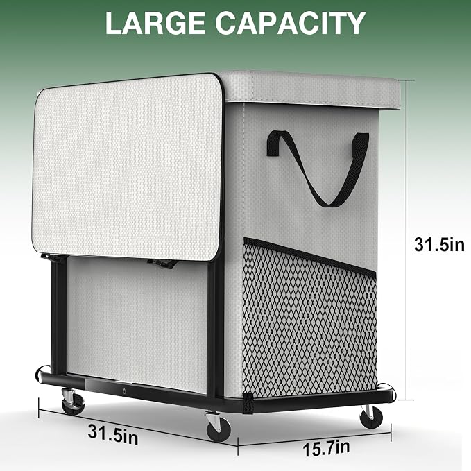 Laundry Basket with Lid, 230L Rolling Laundry Hamper with Wheels,White - Image 6