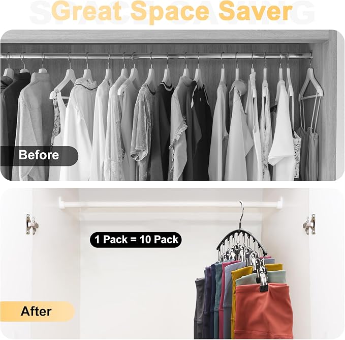 Legging Organizer for Closet, Metal Yoga Pants Hangers 1 Pack w/10 Clips Holds 10 Leggings, Space Saving Hanging Closet Organizer w/Rubber Coated Closet Organizers and Storage, Black - Image 3