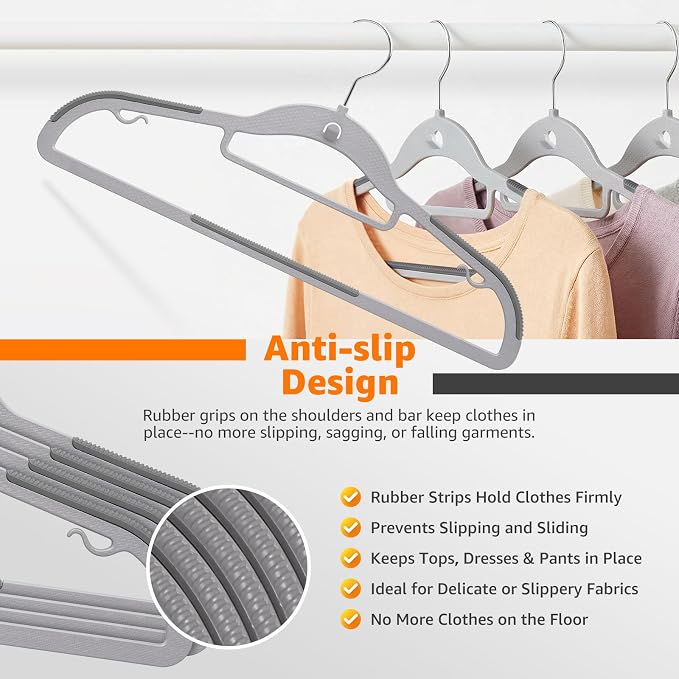 Plastic Hangers 20 Pack, Cascading Slim Space Saving Clothing Hangers with 360° Rotating Hook, Non Slip Clothes Hangers for Sweater Shirt, Heavy Duty Coat Hanger with Inner Hook for Closet, Grey/Grey - Image 5
