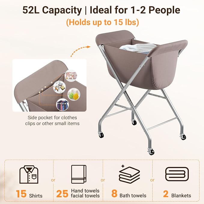 ELYKEN Laundry Basket with Wheels, Collapsible Laundry Hamper, Camel Brown - Image 4