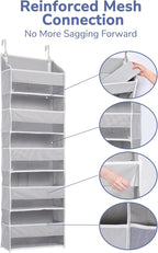 ULG 1 Pack Over Door Organizer with 5 Large Pockets 10 Mesh Side Pockets, 44 lbs Weight Capacity Hanging Storage Organizer with Clear Window for Kids Toys, Shoes, Diapers, Grey, 5 Layer - Image 8