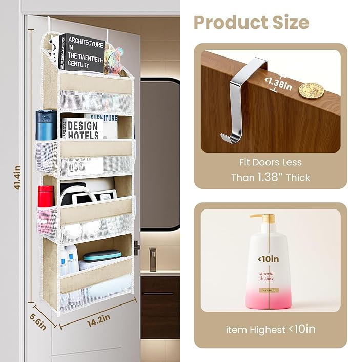 Over the Door Organizer 4 Shelves & 4 Side Pockets, Hanging Door Storage - Image 2