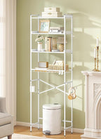 Quikraen 4 Tier Over The Toilet Storage Shelf with 3 Adjustable Shelves, Space Saver Bathroom Organizer with 4 Hooks, Freestanding Above Toilet Rack for Restroom Laundry (White) - Image 9