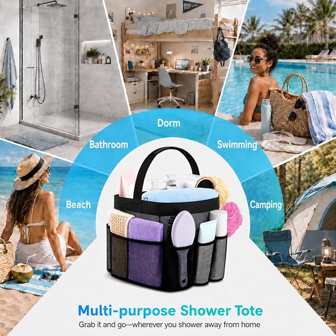 Mesh Shower Caddy Portable - 9 Pockets for College Dorm Room Essential - Image 6