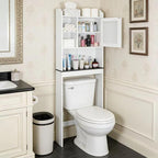 ZENY Over The Toilet Storage Cabinet, Bathroom Organizer with Adjustable Shelf and Double Doors, Freestanding Bathroom Space Saver Toilet Rack (White) - Image 3