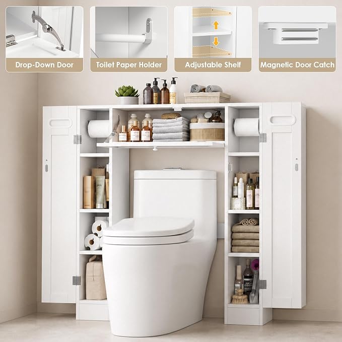 Keyluv Short Over the Toilet Storage Cabinet with Doors for Small Bathroom - Image 5
