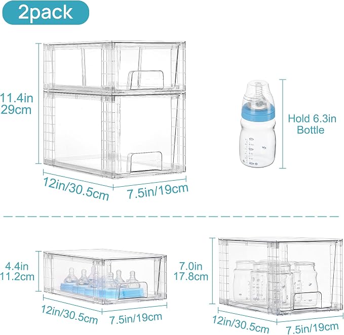 Vtopmart Clear Stackable Storage Drawers, 4 Pack Kitchen Cabinet Set - Image 2