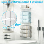 Liuoud Towel Rack for Bathroom, Wall Mounted Vertical Rolled Towel Storage Organizer Holder with Shelf, Holds Up 6 Large Bath Sheets, White Large Size - Image 9