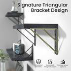 BAYKA Wall Mounted Floating Shelves, Wood, Black, Set of 3, 23in - Image 7