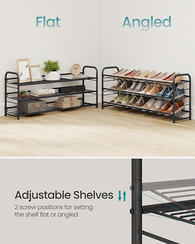 SONGMICS 3-Tier Long Stackable Metal Shoe Rack, Holds Up to 15 Pairs | Shoe Organizer for Closet, Entryway, and Small Spaces, with Adjustable Slanted Shelves, Black, DAVIAN Collection ULMR106BD01 - Image 3