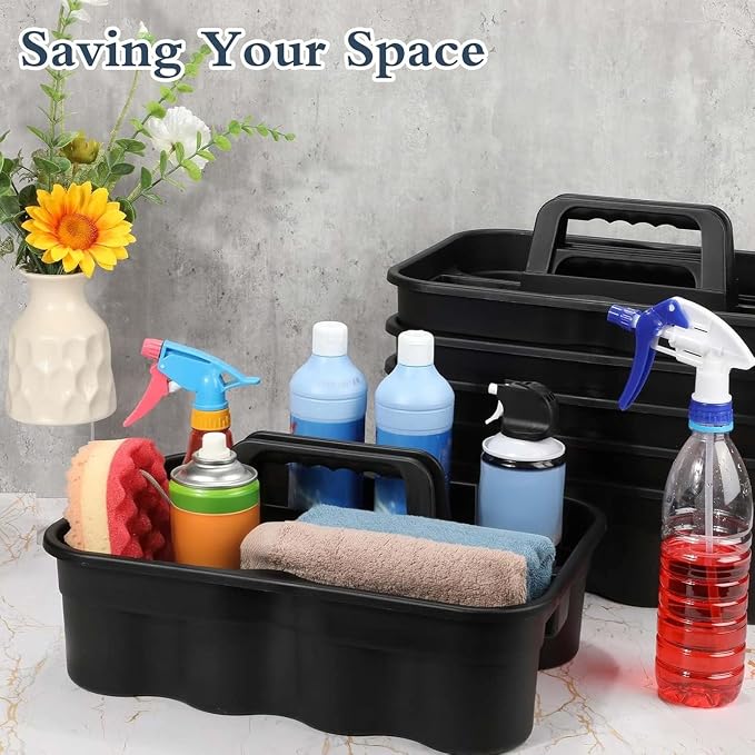Wesiti 6 Pcs Cleaning Caddy with Handle Large Plastic Housekeeping Shower Basket Cleaning Supplies Organizer for Spray Bottles Brush Home Bathroom Office(Black) - Image 5