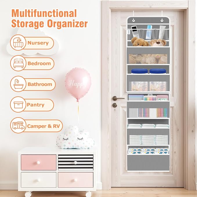 Over The Door Organizer Storage Large Capacity Hanging Bedroom Storage | 6 Shelves, Detachable, 40 LB Capacity, Mesh Design, Clear Window, Sturdy, Storage Organizer for Nursery, Pantry & Closet - Image 7