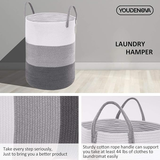 YOUDENOVA Cotton Rope Laundry Hamper Basket, 58L Blanket Basket for Nursery - Image 8