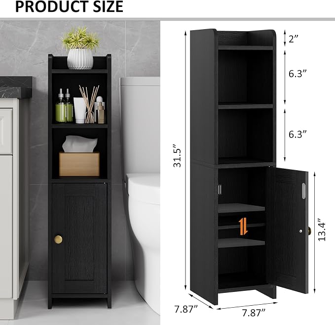 Lomojo Small Bathroom Storage Cabinet Corner, 7.87"Dx7.87"W x31.5"H (Black) - Image 3