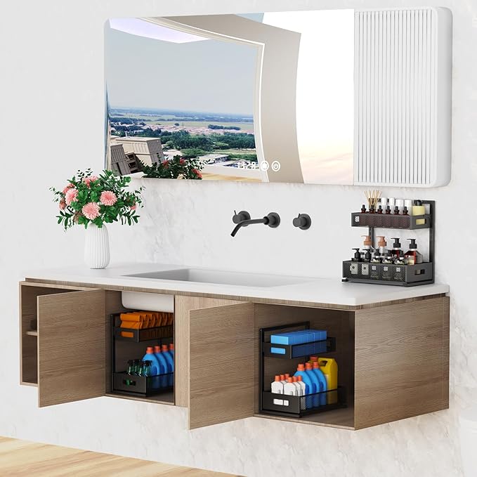 Petiza Under Sink Organizer Pull Out Cabinet Organizer Adjustable Height 2 Tier with Sliding Drawers Kitchen Bathroom Organizer and Storage(1pc) (Pack of 6) - Image 7