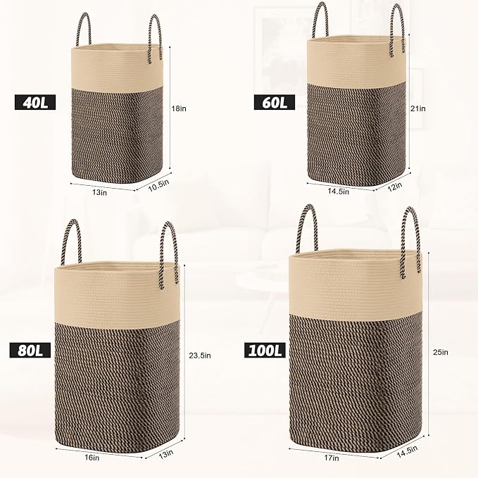 Artfeel Laundry Basket,Woven Cotton Rope Laundry Hamper,80L Versatile Storage for Dirty Clothes,Baby Toys,and Blankets in Bathroom, Nursery,and Living Room - Image 3