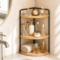 3-Tier Corner Bathroom Countertop Organizer, Solid Pine Wood Vanity Shelf by SwartLife