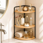 3-Tier Corner Bathroom Countertop Organizer, Solid Pine Wood Vanity Shelf by SwartLife