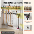 Broom Holder Wall Mount with Shelf,Broom Hanger,3 in 1 Broom and Mop Organizer Wall Hanging for Laundry,Garage,Utility,Broom Rack,Vacuum Stand Alternative,Cleaning Supplies Organizer Storage,Black,XL - Image 3