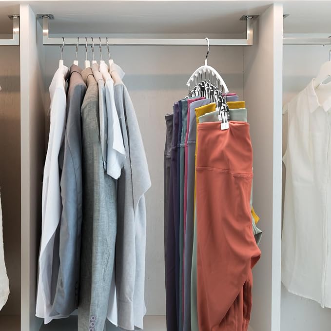 Legging Organizer for Closet, Metal Yoga Pants Hanger w/Rubber Coated 1 Pack w/10 Clips Hold 10 Leggings, Hangers Space Saving Hanging Closet Organizer for Closet Organizers and Storage-White - Image 7