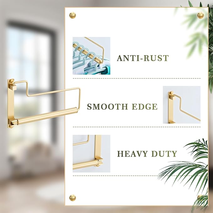 NEWRAIN Clothes Drying Rack, Laundry Racks for Drying Clothes, Wall Mounted Swing Arm Clothes Hanger for Laundry Room, Garage, Indoor & Outdoor Use,Brushed Gold (Pack of 2) - Image 4