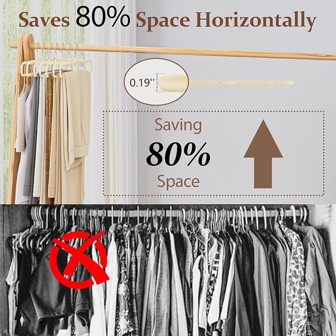 Velvet Felt Pants Hangers 60 Pack, with Cascading Hooks (Ivory) - Image 3