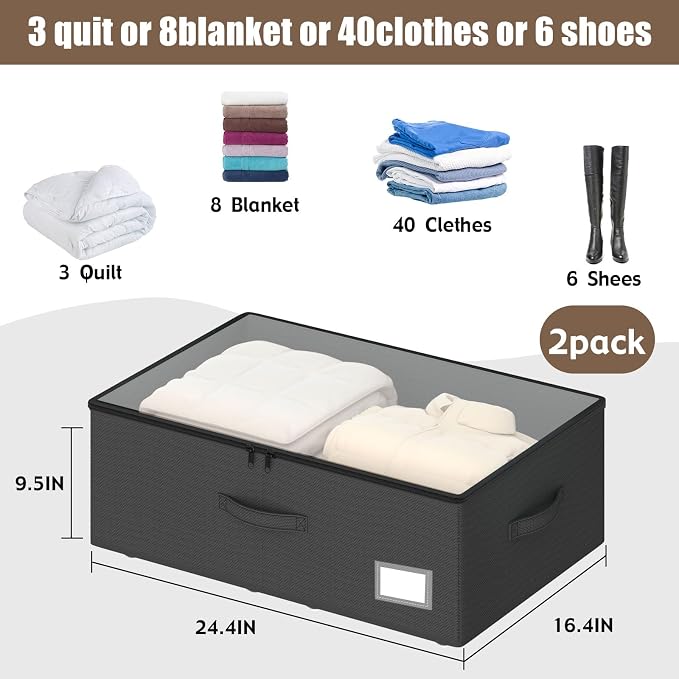 EE-RoomWorld Underbed Storage Bins With Wheels, No Assemble Required 10 inches Height Large Capacity Rolling Underbed Shoe Storage Containers，Dorm Underbed Storage Drawers - Image 3