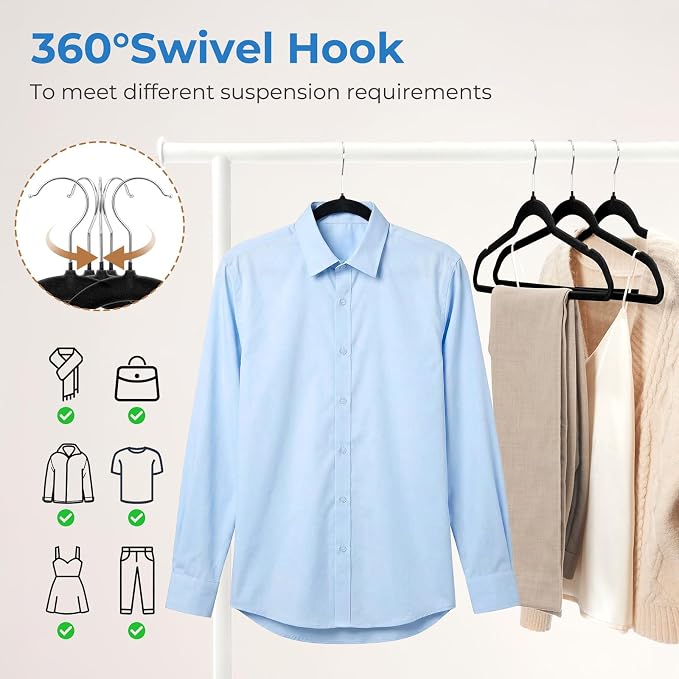 Smartor Black Velvet Hangers 50 Pack, Non Slip Space-Saving Clothes Hangers - Image 7