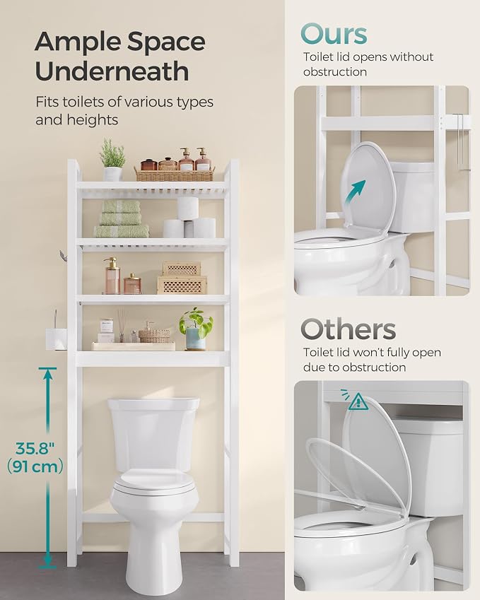 SONGMICS 4-Tier Bamboo Over The Toilet Storage, Adjustable Shelf, 72.8''H - Image 7