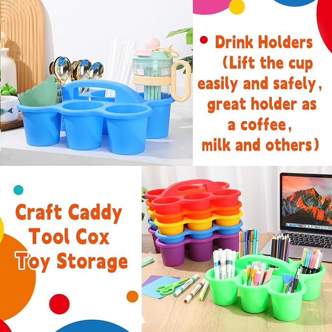 6 Pack Classroom Caddy Organizer with Handle, 6 Compartments, Colorful - Image 5