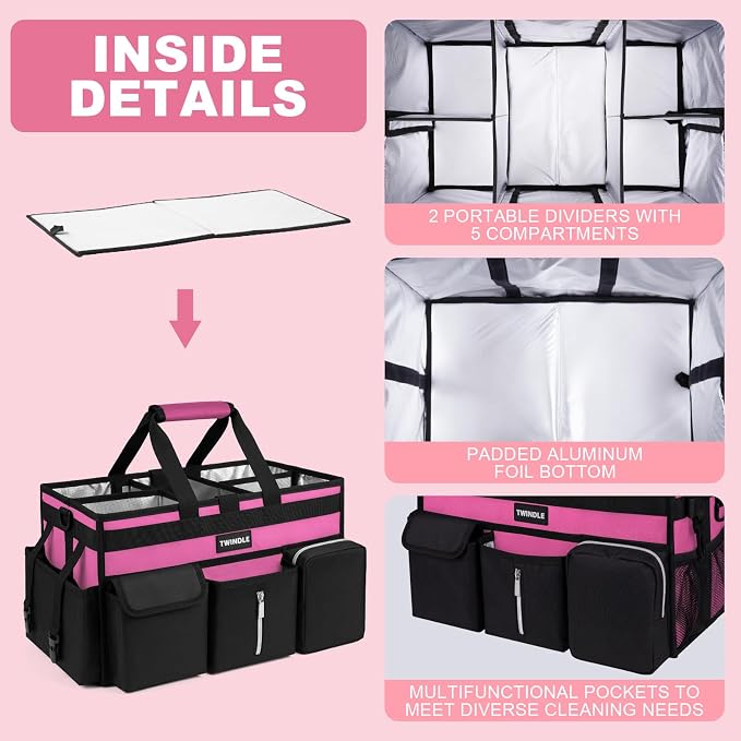 Large Cleaning Caddy With Detachable Divider And Support Board, Large Cleaning Supply Caddy With Adjustable Shoulder Strap & Waist Belt For Cleaners,Housekeepers - Image 4