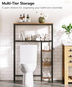 HOOBRO Over The Toilet Storage Cabinet, Freestanding Bathroom Organizer with Toilet Paper Holder, Hooks, 5-Tier Bathroom Storage Shelves for Laundry Room, Space Saver, Rustic Brown and Black BF84TS01 - Image 8