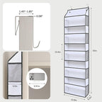 5 Tiers Ultra-thin Over Door Organizer with 10 Mesh Side Pockets, 44 lbs Weight Capacity Hanging Storage Organizer with Clear Window Kids Toys, Shoes, Diapers, White & Grey - Image 2