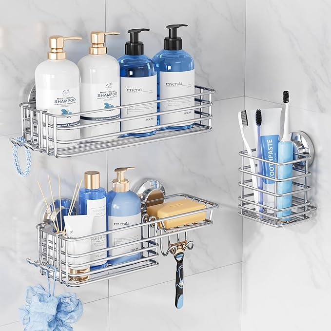 TAILI Shower Caddy Suction Cup, 3 Pack Shelves for Inside with Hooks by TAILI