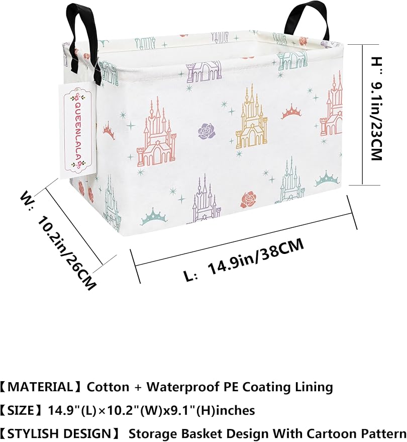 Rectangular Collapsible Laundry Basket with Side Handles, Rose Castle - Image 2