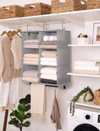 StorageWorks Hanging Closet Organizer with Rod, 6 Sections, 3 Tiers | Maximize Closet Space with 6 Open Sections and Built-in Rod for Hanging Clothes Below, Grey and White - Image 7