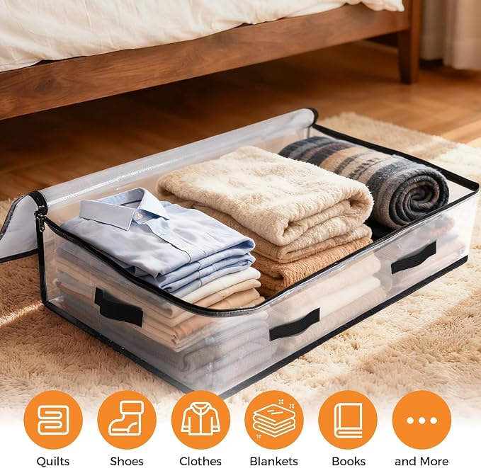 2 Pack Under Bed Storage Bags, 75L Foldable Clear Containers with Handles | Dual Zipper Storage Bins for Comforters, Bedding, Blankets, Closet Organizer for Clothes, Linen Sheets, Sweaters - Image 4