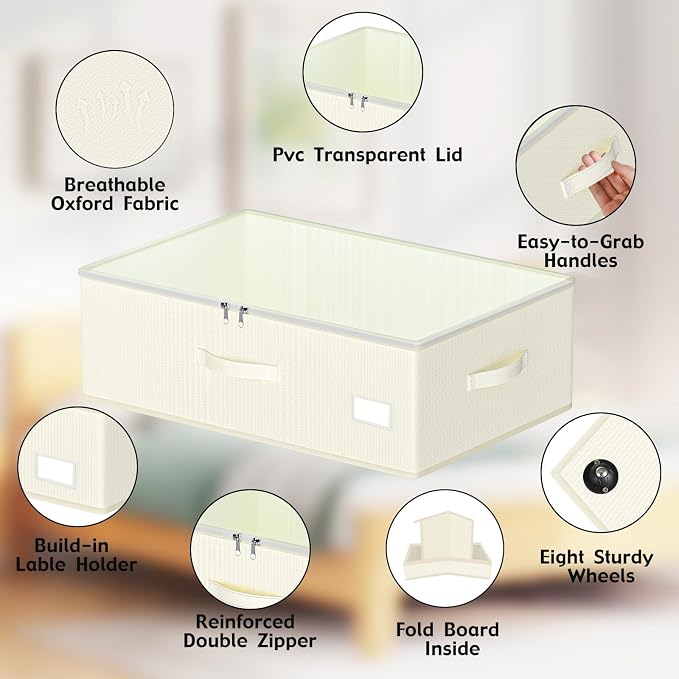 EE-RoomWorld Under Bed Storage with Wheels, No Assemble Required 10 inches height Under Bed Storage bins,Large capacity Rolling Underbed Shoe Storage containers，dorm underbed storage drawers - Image 3
